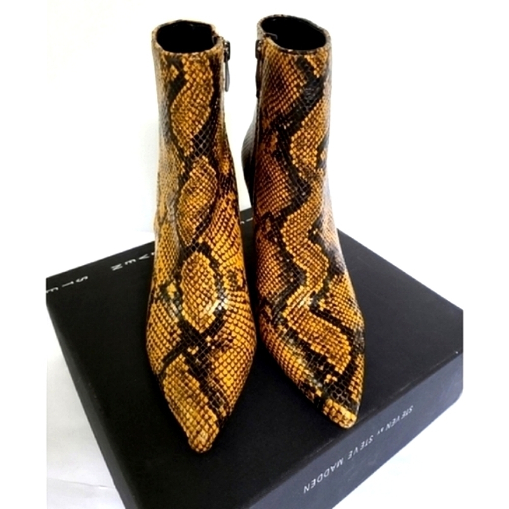 Steve Madden New York Leather Boots Brown Black Western Reptile Print New 8.5